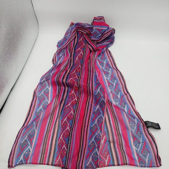 Liz Sinclair Oblong Scarf Multicolor Pink Western Made In India Rayon 10x62 - Picture 2 of 8